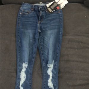 Dark Blue Ripped Mid Rise Jeans